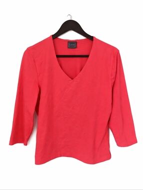 LBH Pink Vneck Spandex Blend 3/4 Length Sleeve Thick Stretch Top Sz XL